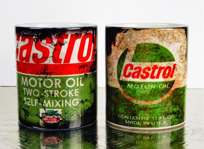 Set of two oil can Mugs Castrol#3 / Castrol#2 Motorcycle car mechanic tea mugs